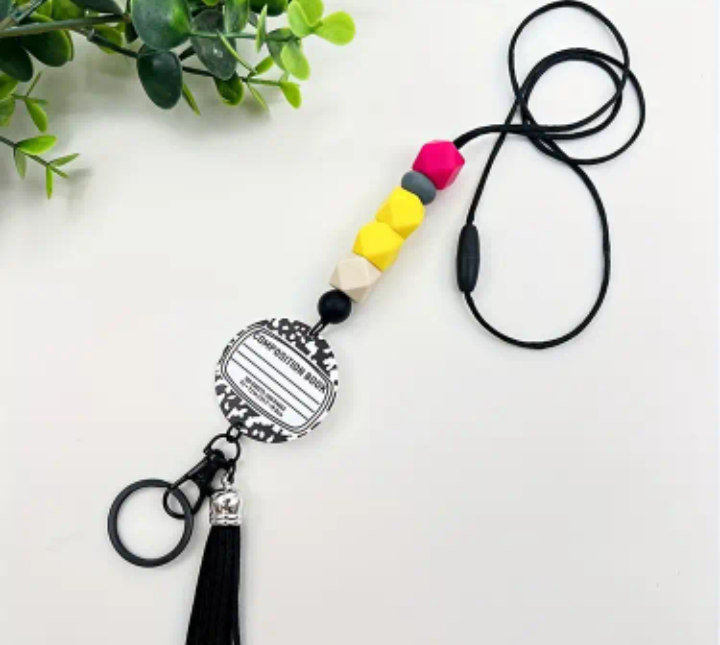 Black and White Notebook Lanyard Keychain