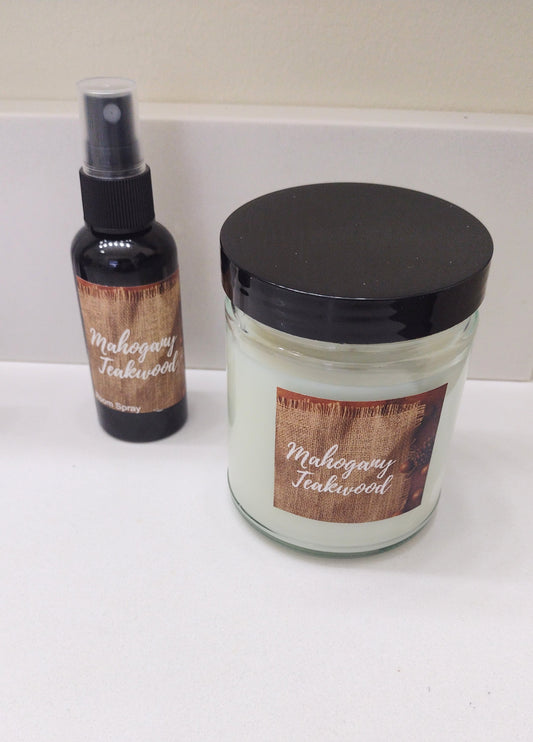 MAHOGANY TEAKWOOD CANDLE AND ROOM SPRAY